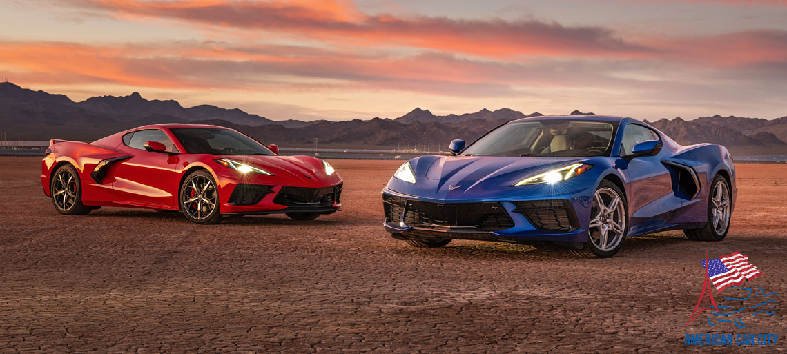 Chevrolet Corvette rouge et bleue